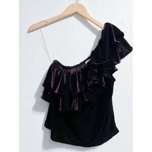 MISA LOS ANGELES Agus Purple Velvet One Shoulder Top Size Small Velour